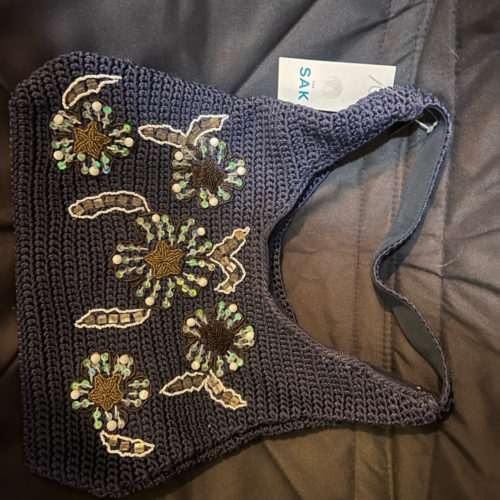 Sak Crochet Shoulder Bag with Floral Embroidery